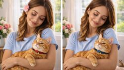 Picture Puzzle Challenge: Spot 3 Differences in the Girl and Cat Image in 8 Seconds