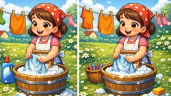 Spot the Difference Puzzle: Find 3 Changes in the Girl Washing Clothes Image in 8 Seconds