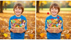 Spot the Difference Test: Locate 3 Differences in the Boy With Candy Basket Image in 8 Seconds